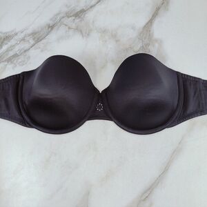 Maidenform Sweet Nothings 08457 Black Satin Lightly Lined Strapless Bra, Sz 38D